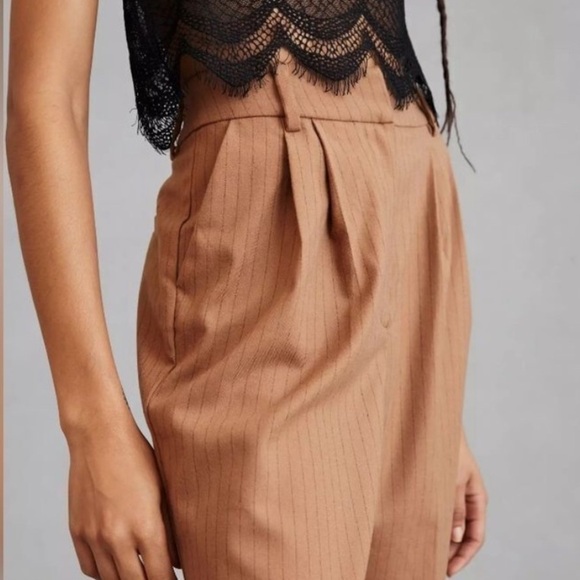 Favorite Daughter The Favorite High Rise Wide Leg Pants Camel Pinstripe 10 - Picture 5 of 12